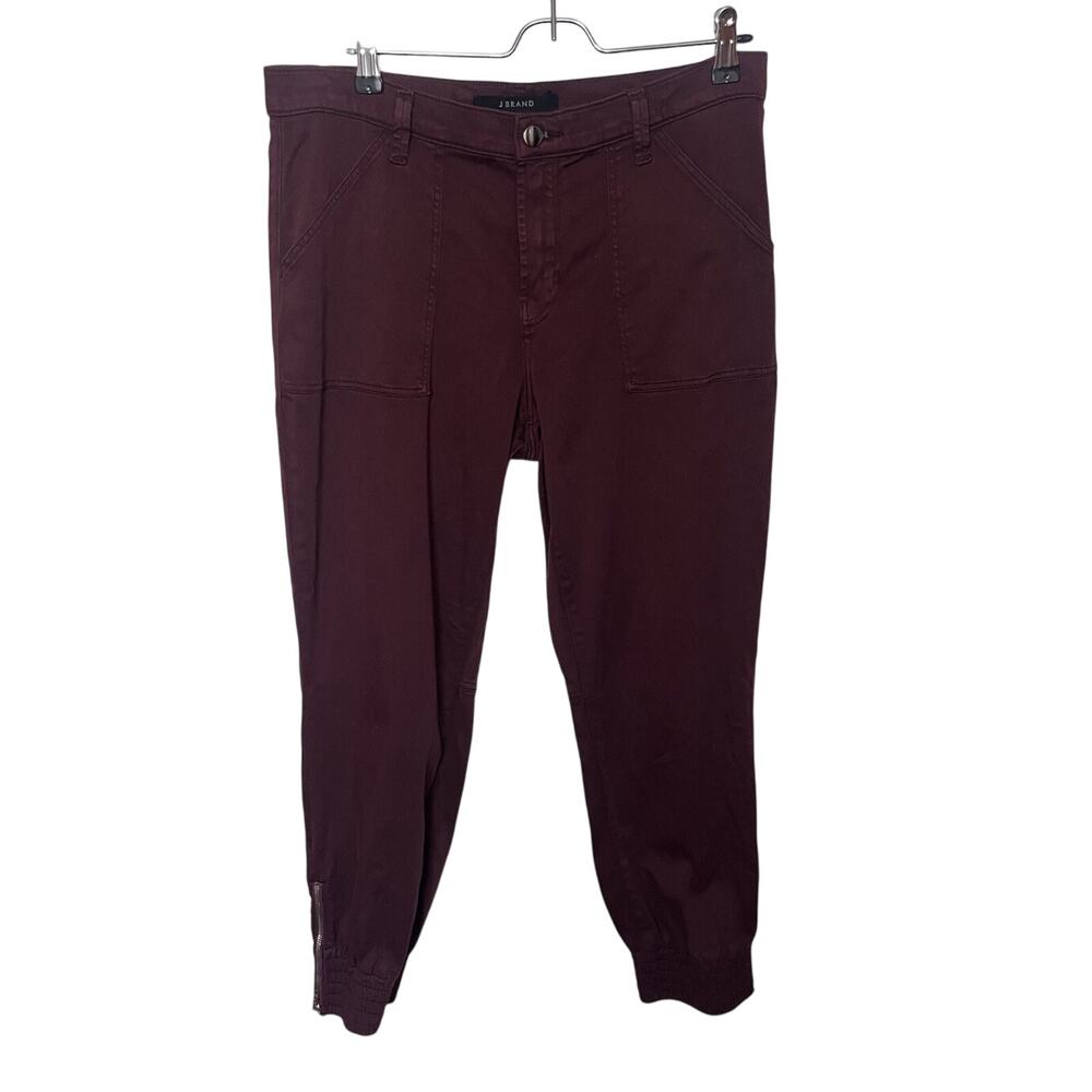 J Brand Arkin Pants Womenโs Sz 29 Courant Burgundy Red Zip Ankle Casual
